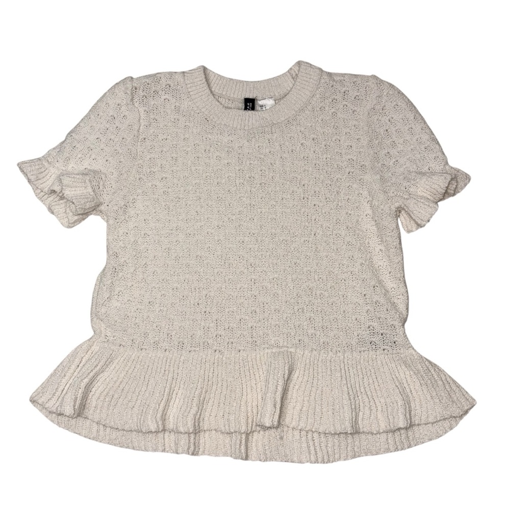 H&M Divided RUFFLE-TRIMMED POINTELLE-KNIT TOP size Small - Picture 2 of 6